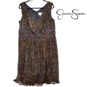 Jessica Simpson Gold and Black V-Neck Dress